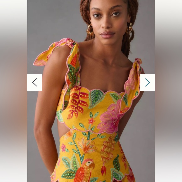 FARM RIO PRINTED SCALLOPED CUTOUT DRESS- Yellow- Size XS - Picture 2 of 4